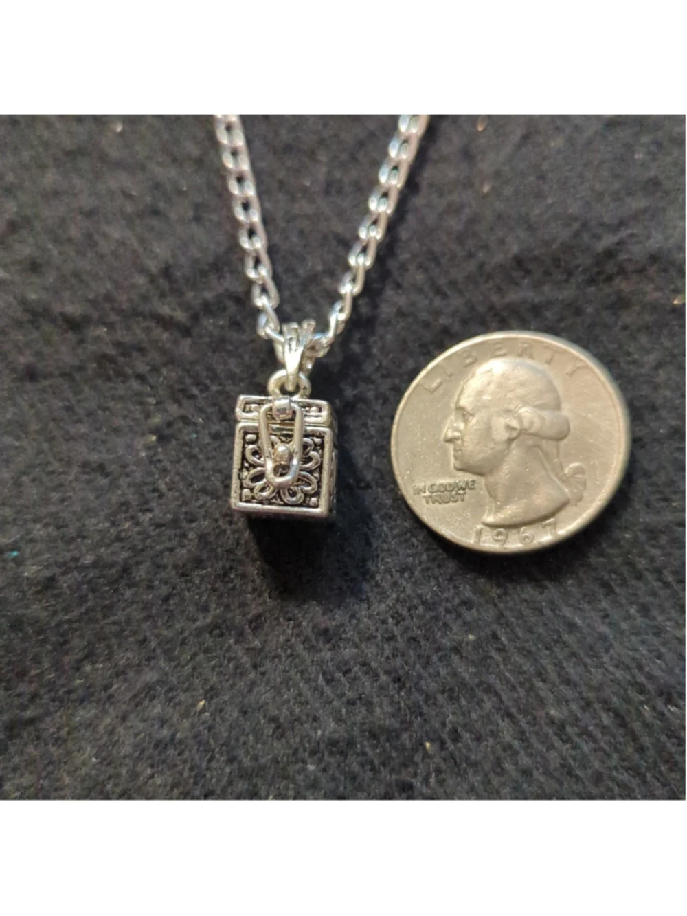 Silver Tone Cross Fish Christian Hinged Box Dainty Pendant Statement Necklace